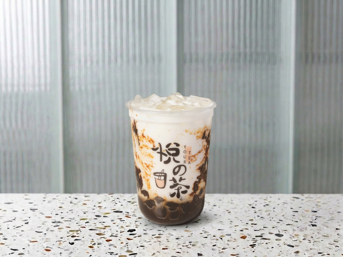 蟠桃果黑糖珍珠鮮奶